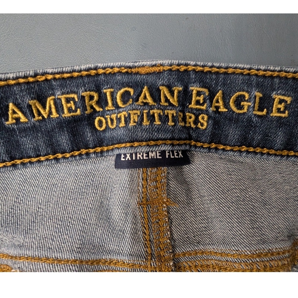 American Eagle Original Boot Jeans Mens 33x32 Dark Wash Blue Whiskered Stretch - Picture 9 of 16